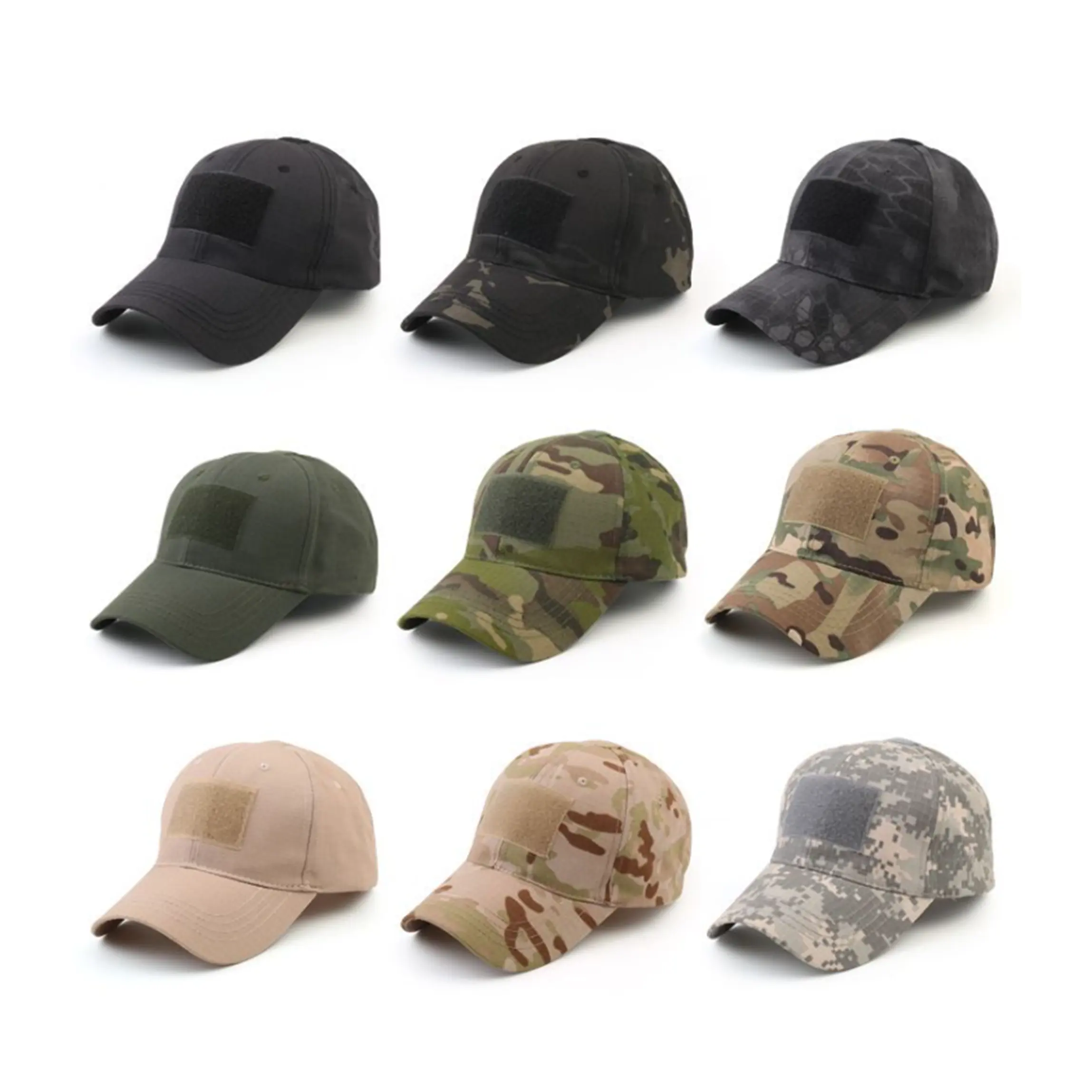 Groothandel Outdoor 6 Panel Gestructureerd Ontwerp Haak En Loop Patch Camouflage Camouflage Cap Hoed