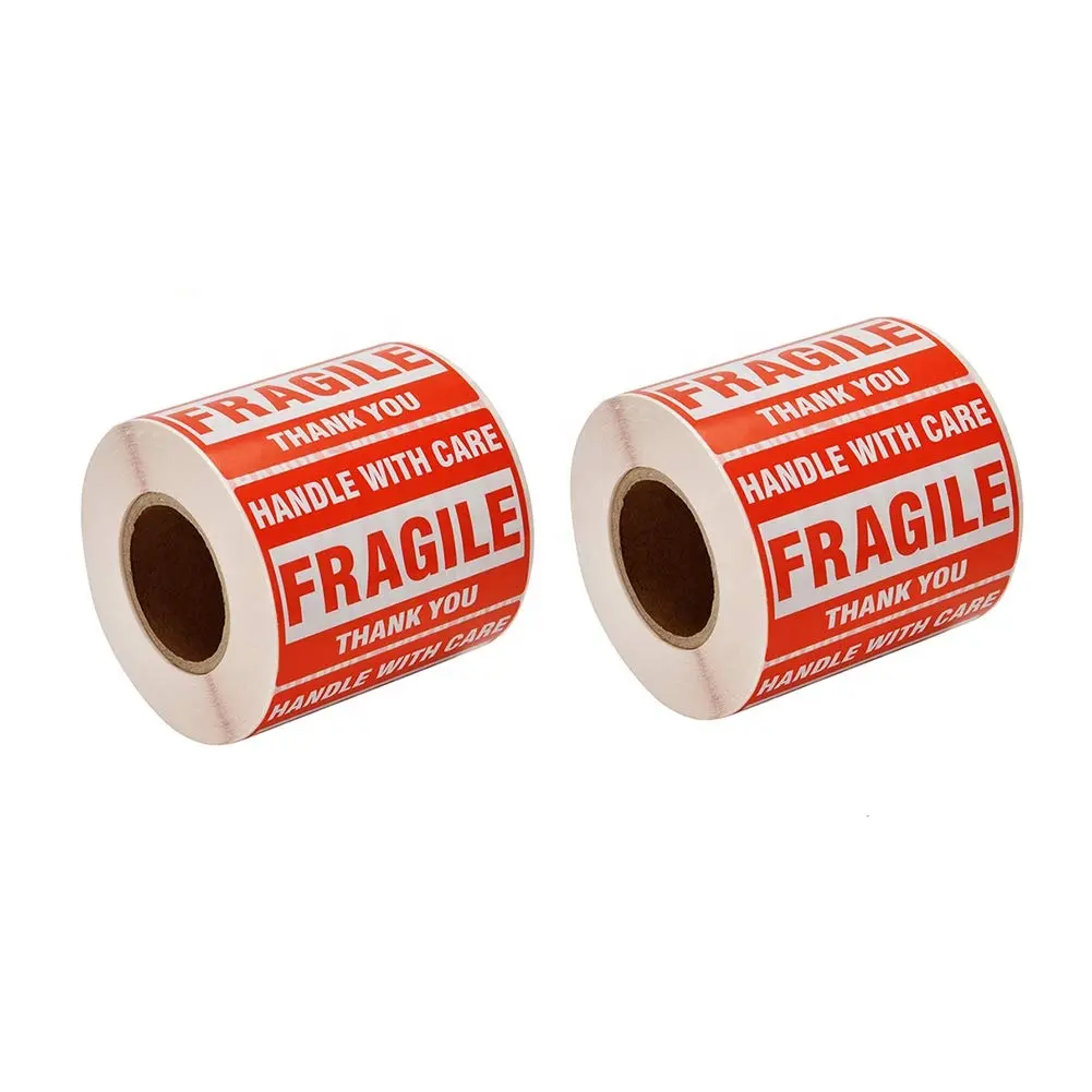 Jinya Label 3" X 2" Fragile Stickers Handle with Care Warning Shipping Labels Adhesive Sticker Semi gloss Paper Red White