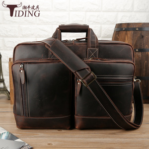 Tiding Men's Genuine Leather <b>Briefcase</b> 17 Inch Laptop Bag Large Capacity Business Travel Shoulder Crossbody Bag - Product Image 1