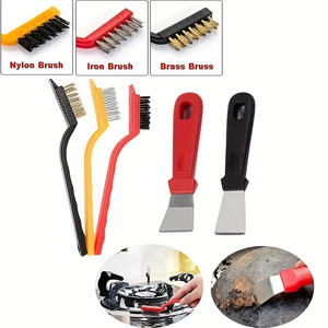 Lot de 5 brosses de nettoyage écologiques en nylon pour cuisine avec grattoir pour cuisinière à gaz et brosse métallique pour l'extraction de la graisse et de la saleté des hottes et plaques de cuisson - Product Image 1