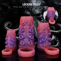 Poulpe en forme de silicone ouvert creux gode pour hommes couverture de pénis en cuir souple avec doublure épaisse et confortable porter pénis creux