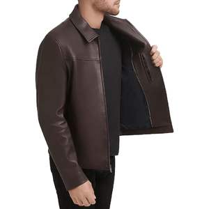 Veste en cuir d'agneau véritable pour homme, col chemise noir, style motard Cafe Racer, épaisseur standard, fermetures éclair décorées - Product Image 4