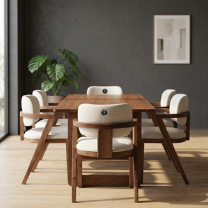 Ensemble de table à manger en teck massif moderne, chaises rembourrées confortables et durables, mobilier contemporain minimaliste - Product Image 2