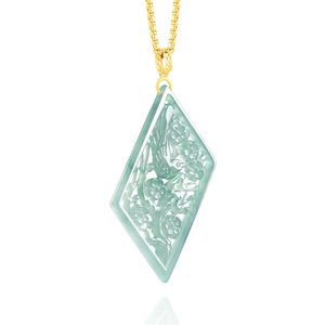 Colgante de jade de grado hielo con diseño de sonrisa auspiciosa y hueco en forma de agua azul esmeralda natural. Conjunto con plata S925. - Product Image 1