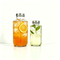Conteneurs en verre carrés transparents personnalisables avec logo, 8oz, 12oz, 16oz, pour jus et thé, avec couvercle en aluminium, vides, pour le stockage et l'emballage