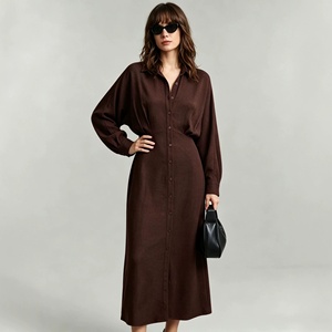 Abito Lungo da Donna Stile Francese, Elegante e Raffinato, a Vita Alta, Linea ad A, Modellante, Tinta Unita, per il Tempo Libero, Chic Autunnale - Product Image 1