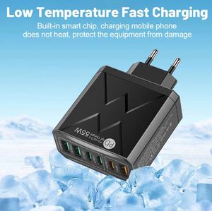 Standard 55W Fast Charging QC3.0 Cell Phone Charger 4 USB + 2 Type-C Ports <b>PC</b> Fireproof Material Travel Charger - Product Image 2