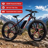 Vélo de montagne électrique à pneus larges de 26 pouces, 350W, batterie au lithium 36V, 21 vitesses, moteur à moyeu arrière, freins à disque, vélo électrique avec roues en alliage à 5 branches