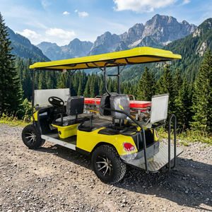 Carrito de Golf Eléctrico Amarillo de 4 Plazas con Techo Abierto, Carro Utilitario a Batería para Transporte en Hoteles y Resorts - Product Image 4