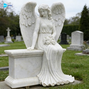 Escultura <span class=keywords><strong>de</strong></span> Ángel <span class=keywords><strong>de</strong></span> Mármol Blanco Hecha a Mano Personalizable, <span class=keywords><strong>Monumento</strong></span> Funerario con Diseño Europeo para Cementerios al Aire Libre - Product Image 3