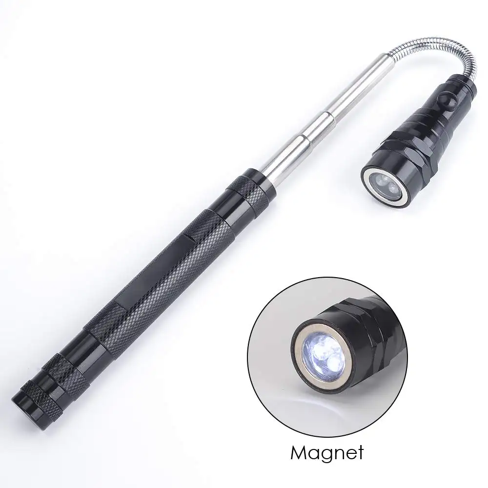 IHUAlite Portable Aluminum Pocket 3 LED Telescopic Flexible Extendable Magnetic Pick-up Tool 3 LED Flashlight Picker with Clip
