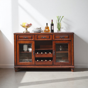 American Style Solid Wood <b>Sideboard</b> With Glass Doors And Wine Rack For Dining Room Storage - Product Image 1