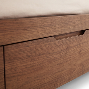 Base de Cama Minimalista de Madera de Teca Sólida, Tapizada, con Acabado Chocolate, Muebles para Dormitorio - Product Image 3
