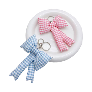 טלפון חכם חדש מסוגנן משובץ תליון bowknot תיק קסם puffer bowknot שרשרת <span class=keywords><strong>plaid</strong></span> סרט עניבת פרפר קשת קישוטי קשת קישוטי קסם - Product Image 1