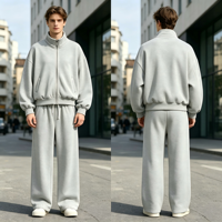 Ensemble de survêtement en molleton français pour homme, personnalisé OEM/ODM, veste zippée et pantalon de survêtement, faible MOQ, style streetwear