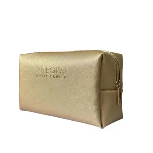 Tas kosmetik logo kustom, tas kosmetik penyimpanan perlengkapan mandi, tas kantong kosmetik geometris kulit emas hadiah iklan