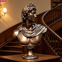 YOUFINE Sculpture de buste du dieu grec Apollon en bronze patiné antique pour bibliothèque et musée