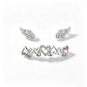 Grillz de Dientes con Micro Pavé de Circonitas Completas, Diseño Alas de Ángel, para Disfraz Gótico de Halloween, Adorno Bucal para Hombres Estilo Hip Hop y Club, Suministro al por Mayor - Product Image 2