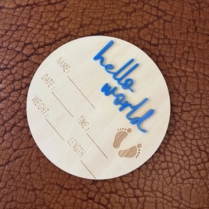 Targa rotonda in legno moderno fatto a mano "ciao mondo" in stile artigianale come scatola regalo per la casa carta delle pietre miliari del bambino - Product Image 4