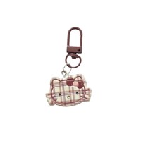 Nouveau porte-clés Hello Kitty en résine en forme de chat - Automne/Hiver Beige-marron - Accessoire polyvalent à carreaux pour sac d'école, breloque assortie pour fille