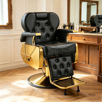 Fauteuil de Barbier de Luxe en Cuir PU Noir et Or, Hydraulique, Inclinable, Pivotant à 360 Degrés, Repose-Pieds Réglable pour Salon et Salle de Séjour