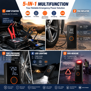 14.8V Portable Jump Starter Tire Inflator <b>Car</b> Battery Booster 150PSI Air Compressor LED Light SOS Power Bank OEM ODM Factory Pro - Product Image 2