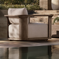 Ensemble de canapés modulaires modernes d'extérieur avec structure en bois massif, chaise longue de jardin rembourrée, mobilier de patio sectionnel pour villas et complexes hôteliers