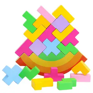 Montessori Children Funny Rainbow Wooden Swing Balance Stacking Building Blcoks Puzzle Game Educational Stacked Toys For Kids