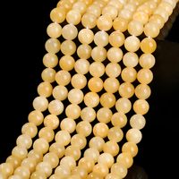 Perles de topaze jaune naturelle crémeuse, pierres rondes lisses, pierres brutes polies, cristal de jade pour bracelet bohème, bijoux DIY, lot