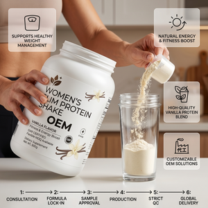 Poudre <span class=keywords><strong>de</strong></span> complément alimentaire GMP ODM Slim Full Protein Shake saveur vanille pour femmes adultes, stimulant d'énergie fitness, marque privée premium - Product Image 2