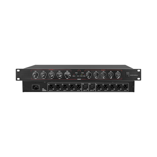 v Professional Audio Video Signal Distributor 2 in 10 Out AV Splitter 1 to 10 Signal Amplifier for PA System