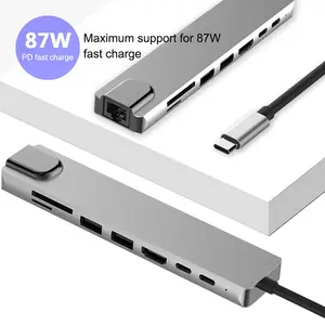 Type C Hub 8 In 1 Usb C Hub HD-MI+USB3.1 C 3.0+USB3.0*2+TF+SD+PD100W+RJ45 1000M