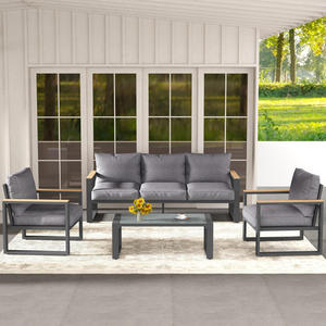 Sofá Moderno para Exteriores con Reposabrazos de Aluminio y Madera Plástica, Mesa de Centro para Jardín, Balcón, Villa, en Oferta - Product Image 5