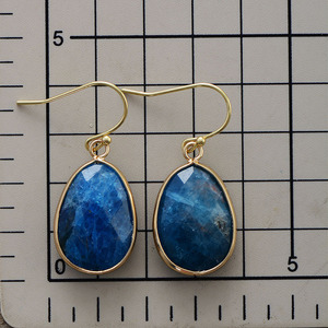 Teardrop Lapis Lazuli Pendant Earrings Gold Plated Zinc Alloy Bezel Setting Fashion Dangle Jewelry Gift - Product Image 4