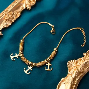 Jubiläums geschenk Edelstahl Schmuck Armband Vergoldete Schiffs anker Anhänger Armbänder für Frauen