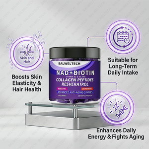 Suplemento OEM de NAD+, Resveratrol, Berberina, Biotina, Colágeno, Queratina, Zinc, Vitaminas K y D en Gomitas para Cabello, Piel, Uñas y Articulaciones - Product Image 2