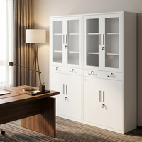 Armoire de bureau multifonctionnelle blanche avec vitrine en verre, tiroirs privés et grands compartiments d'archives