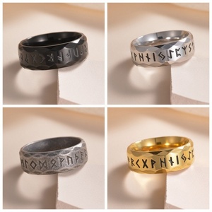 Nouvelle bague tendance vintage vieillie en acier inoxydable pour homme, bagues runiques vikings pour hommes - Product Image 5