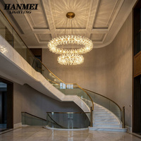 Lustre en cristal avec anneau doré, luminaire suspendu LED pour hôtel, salon, salle à manger
