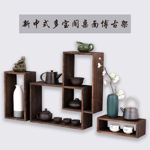 Solid Wood Display Shelf Modern Chinese Style Multi Tiered <b>Tea</b> <b>Set</b> Rack Home Desktop Minimalist Zen Inspired Storage - Product Image 5