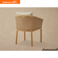 Chaise de salle à manger d'extérieur moderne en teck avec rotin résistant aux intempéries et coussin à séchage rapide - Chaise de patio en bois massif durable et écologique