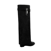 Bottes de luxe en cristal pliables argentées à bout pointu et talon compensé recouvert, hauteur genou, pour femmes