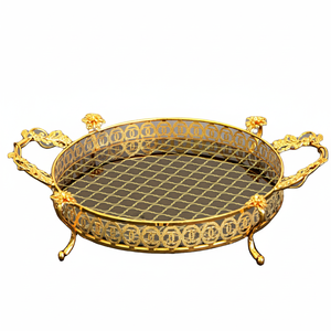 ถาดเสิร์ฟทรงกลมที่ต้องการมากที่สุดอาหารเย็นเสิร์ฟอาหารถาดโลหะชุบทองโบราณตกแต่งถาดเสิร์ฟโลหะ - Product Image 1