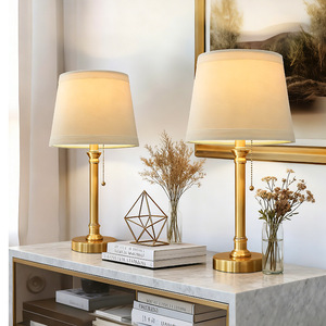 Modern Brass Table Lamp E27 LED Off White Shade Eye Caring Desk <b>Light</b> For Bedroom Living Room <b>Decor</b> - Product Image 1