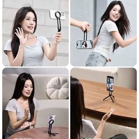 Support de téléphone magnétique en métal réglable multifonctionnel pliable pour diffusion en direct, trépied de bureau portable pour selfie avec conception à boucle