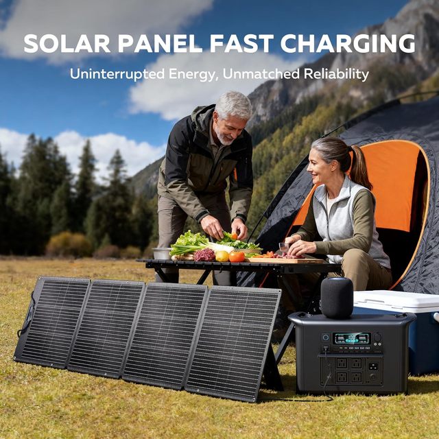 Portable Power Station 200W Solar Panel 2048Wh LiFePO4 Battery 2400W AC Outlets (3400W Surge) Outdoor Camping RV