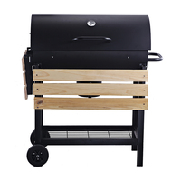 Barbecue au charbon de bois moderne en acier OEM pour jardin et fêtes, forme de tonneau, four fumoir avec roues
