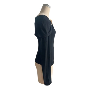 Women's Off Shoulder Ruched <strong>Bodysuit</strong> - Gold Butterfly Brooch Detail Long Sleeve Fitted Top T-Shirt Sehe Fashion - Product Image 5