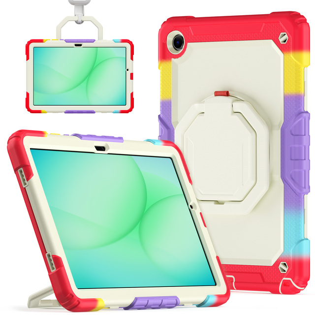 PC Silicone Tablet Case Cover for Samsung Galaxy Tab A9+/A11+ Shockproof Case With Rotating Hand Strap&Stand Kids Tablet Case