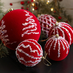 New <b>Red</b> Flocked <b>Sequin</b> Plastic Christmas Ball Ornament Sticky Powder for Christmas Tree Window Mall Decoration Arrangement - Product Image 3